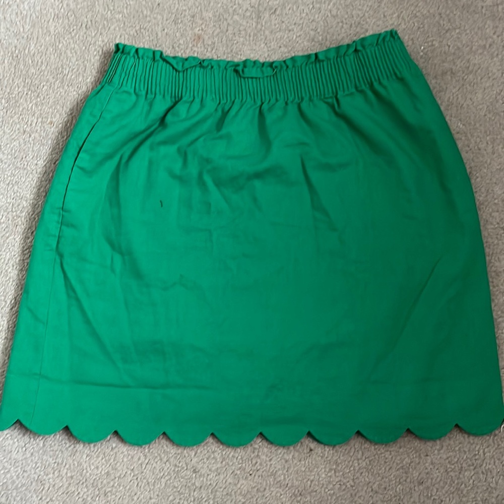 J Crew green skirt elastic waist scollop hem lined size 12